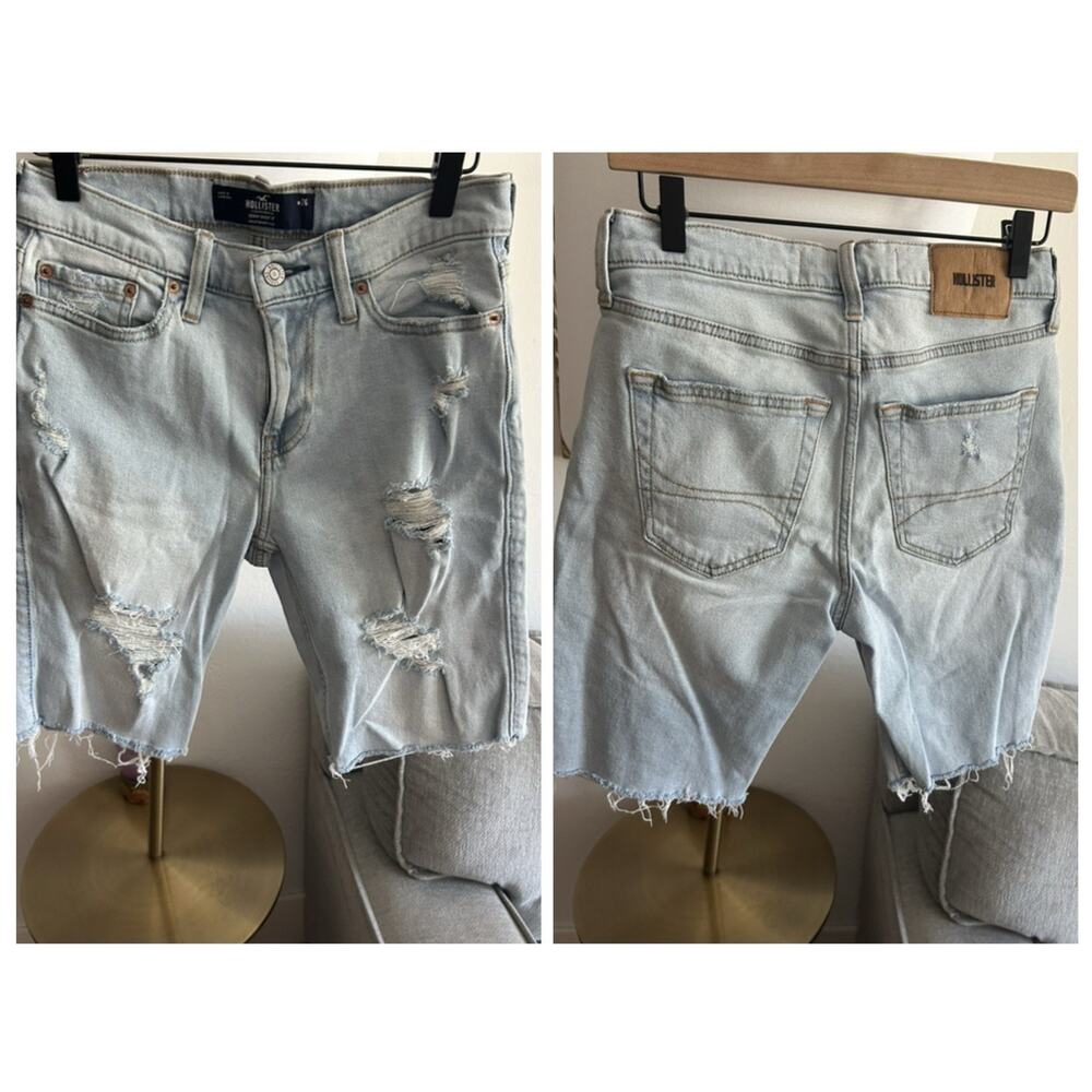 Hollister Mens Size 26 Denim Shorts Light Wash Ripped
